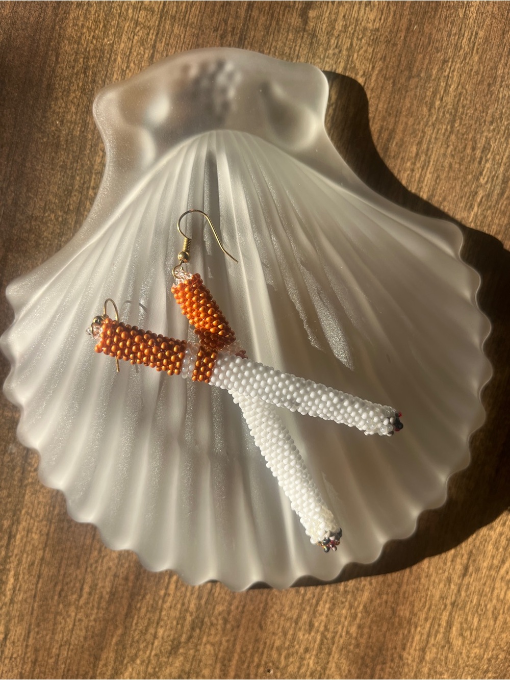 Novelty Cigarettes - Orange and White Beaded Drop Earrings - Medium